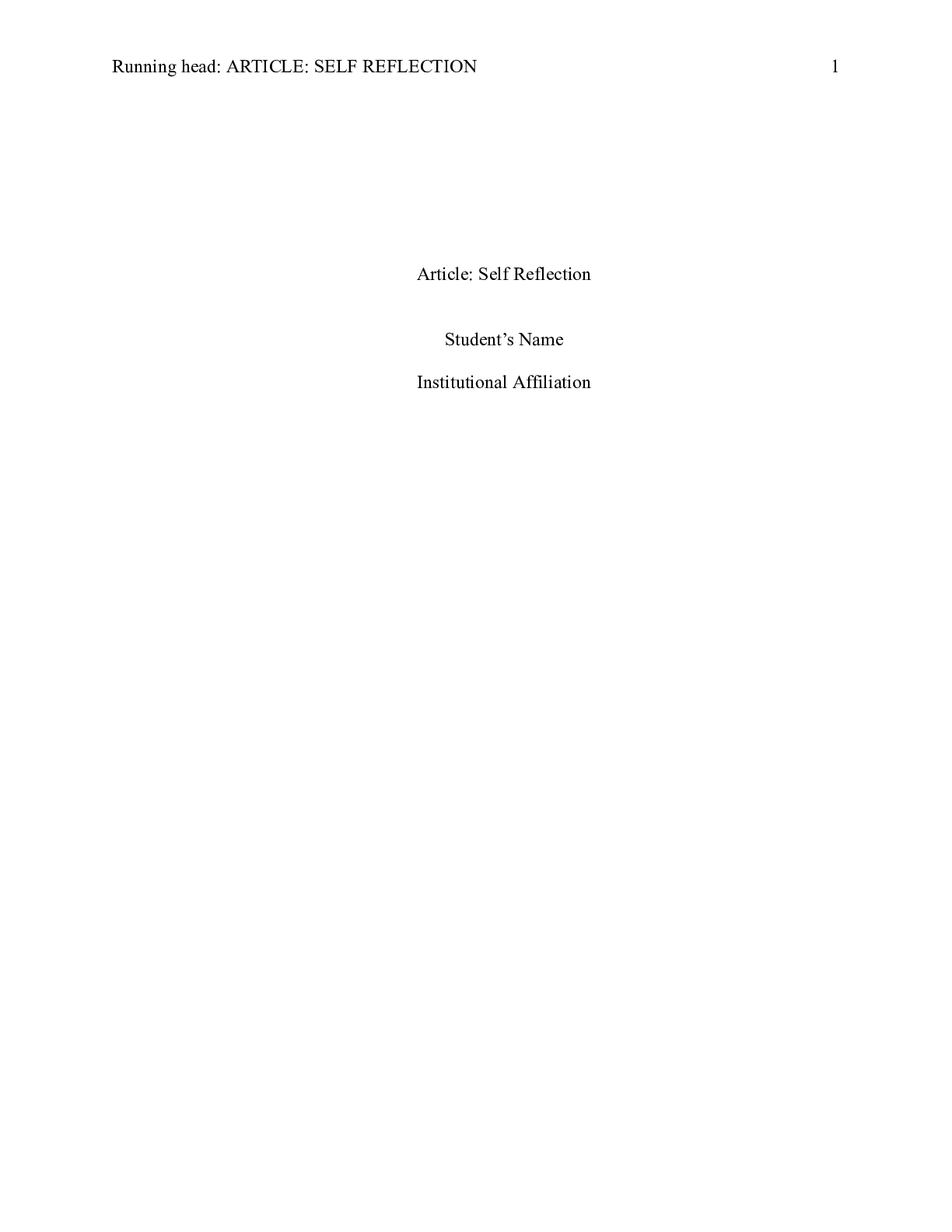 Preview image of psychology.doc    Article: Self Reflection  Student™s Name  Institutional Affiliation  Ar document